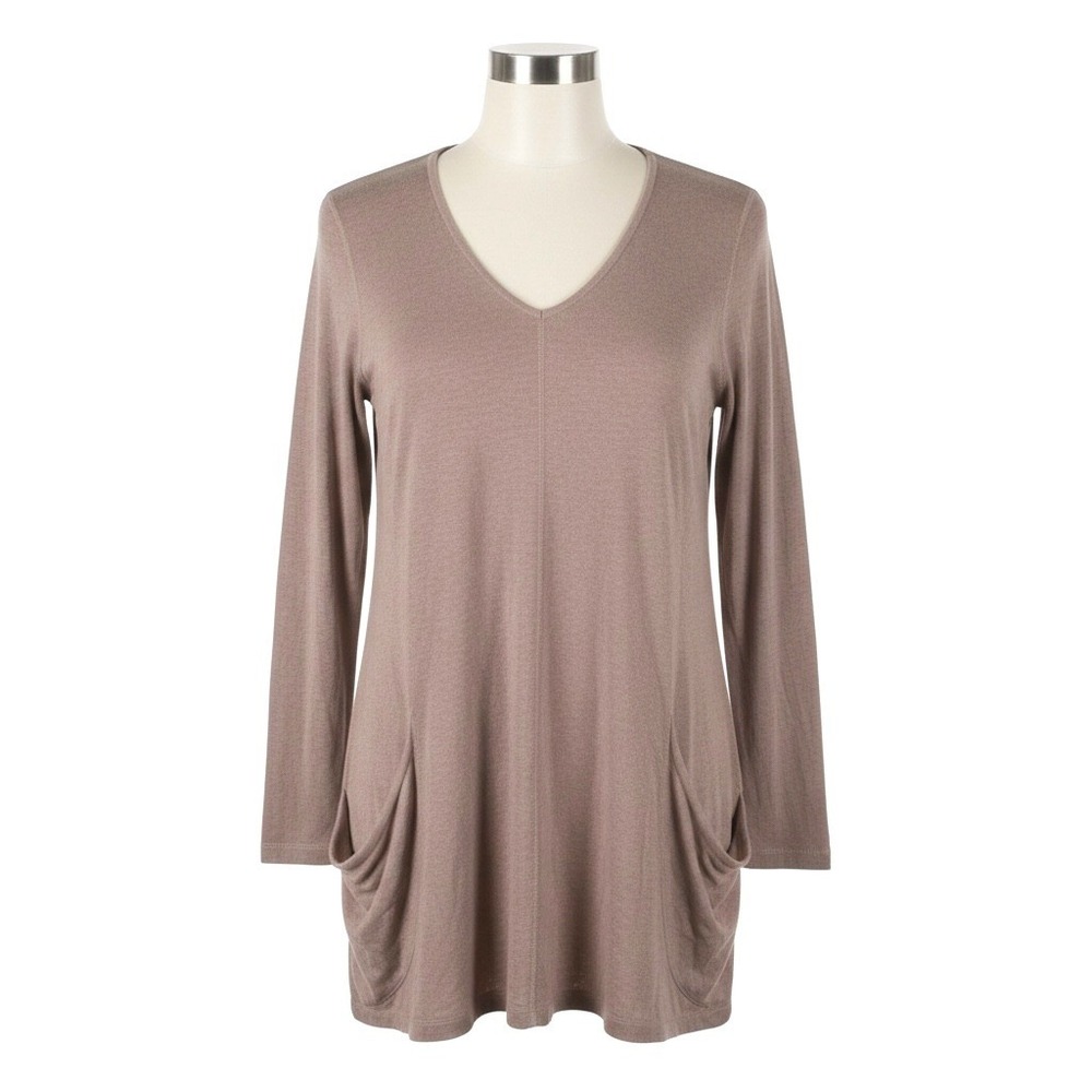LOGO Lori Goldstein Sweater Women Mauve Taupe Long Sleeve Tunic Cotton Cashmere